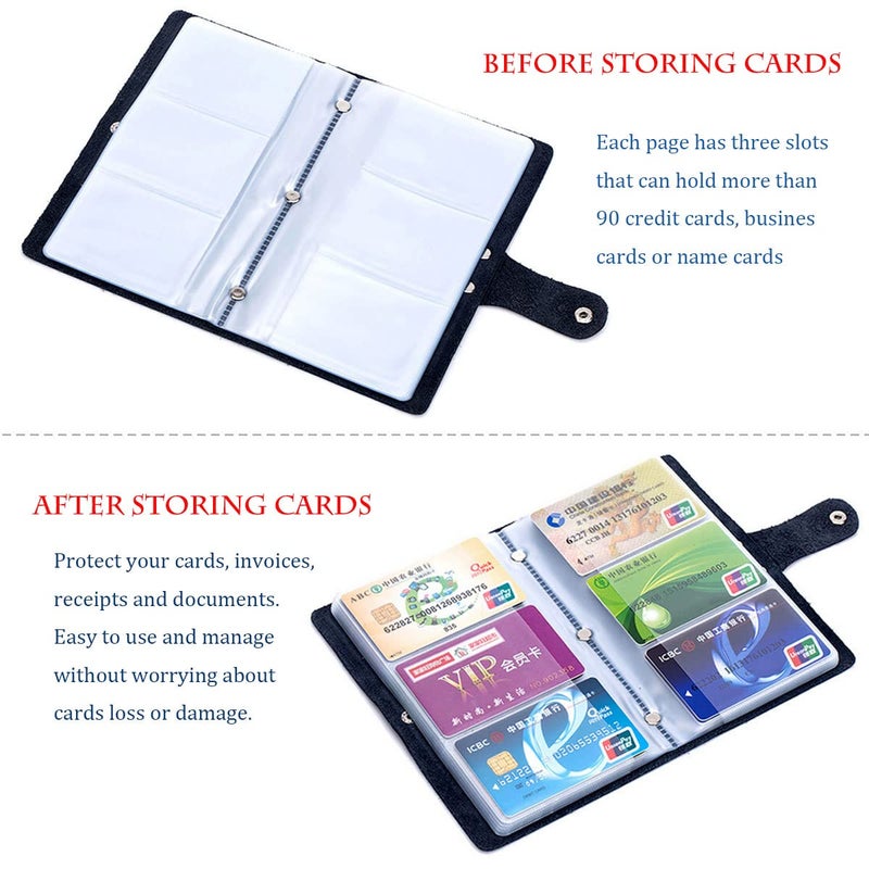 boshiho Leather Credit Card Holder Business ID Card Case Book Style 90 Count Name Card Holder Book (Blue) - Image 4